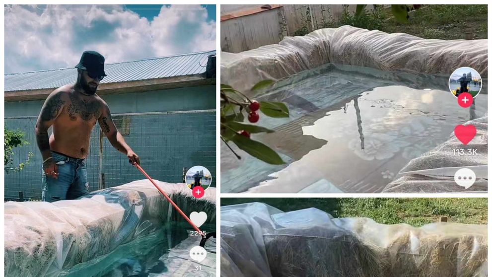 Și-a făcut piscină din baloți de paie și a devenit vedetă pe TikTok: “Moare de ciudă Dorian Popa”